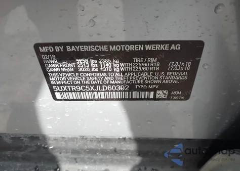 2018 BMW X3 xDrive30I z USA, uszkodzony, nr VIN 5UXTR9C5XJLD60392